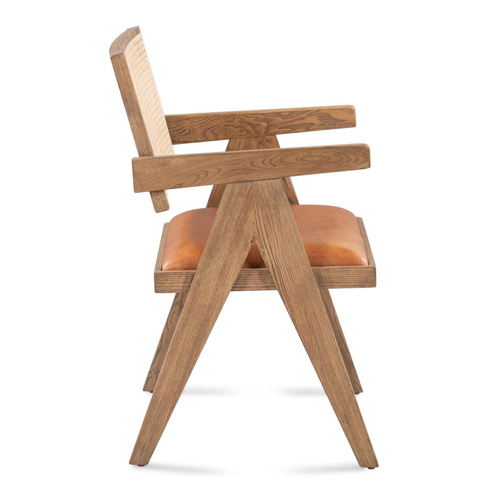 Classic Home - Douglas Top-Grain Leather & Rattan Dining Chair In Tan - 53004735 veiw 3