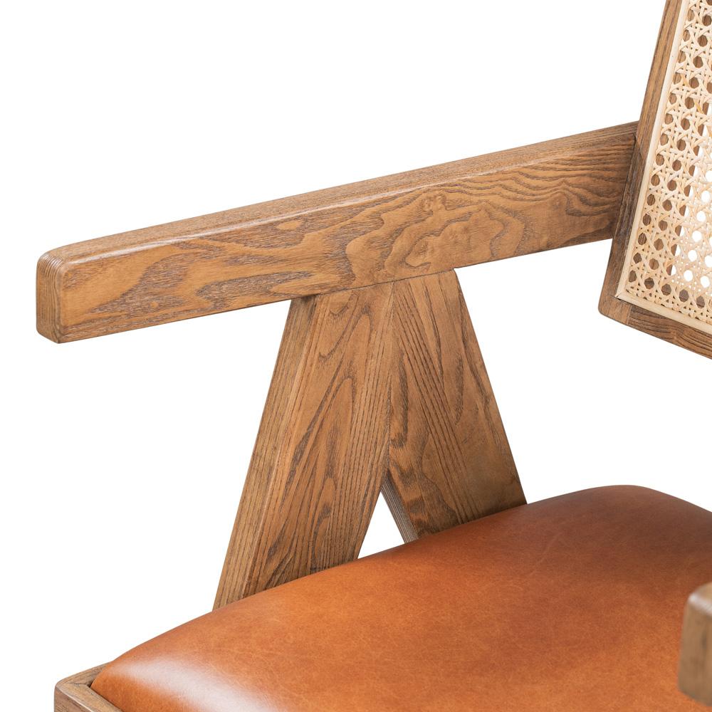 Classic Home - Douglas Top-Grain Leather & Rattan Dining Chair In Tan - 53004735 veiw 6