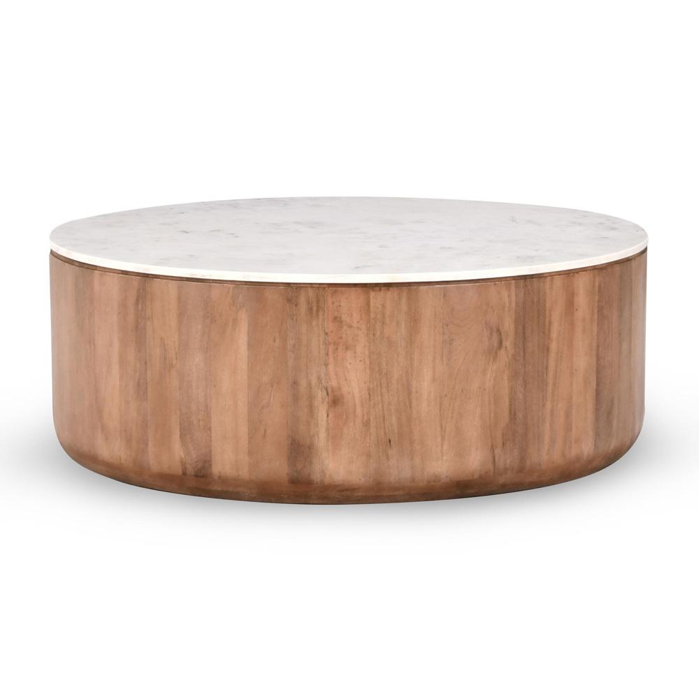 Classic Home - Josie 22in  Solid Wood And Marble Round Coffee Table In Brown - 51011792 veiw 1