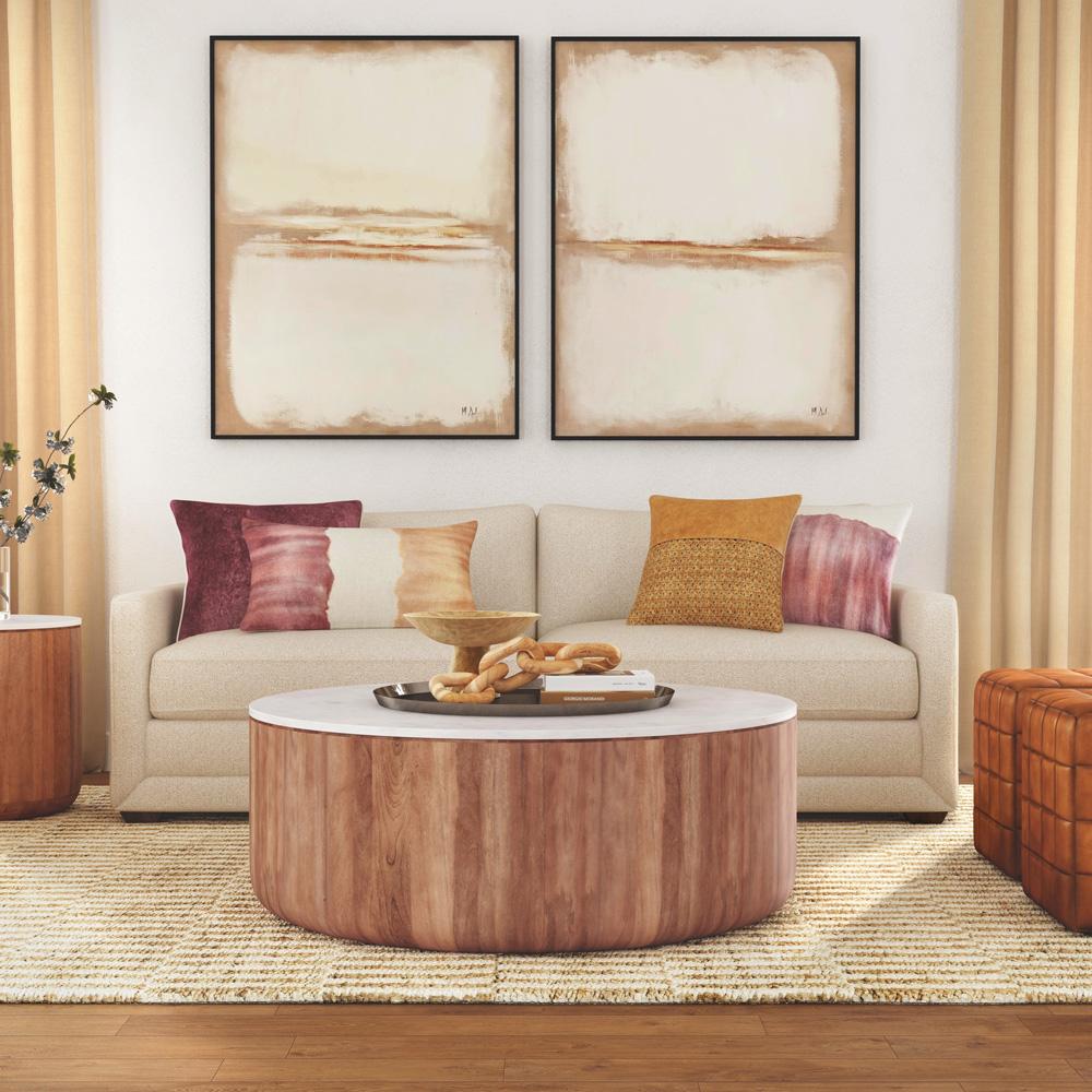 Classic Home - Josie 22in  Solid Wood And Marble Round Coffee Table In Brown - 51011792 veiw 4