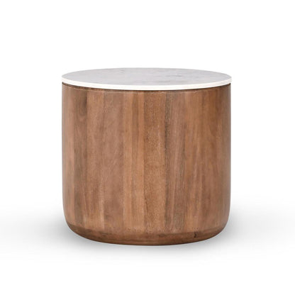 Classic Home - Josie 22in  Solid Wood And Marble Round End Table In Brown - 51011793 veiw 1