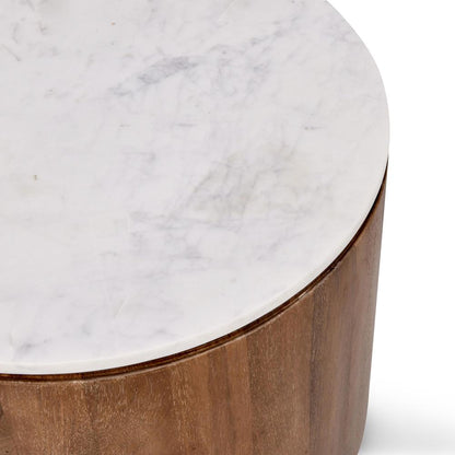 Classic Home - Josie 22in  Solid Wood And Marble Round End Table In Brown - 51011793 veiw 2