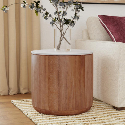 Classic Home - Josie 22in  Solid Wood And Marble Round End Table In Brown - 51011793 veiw 4