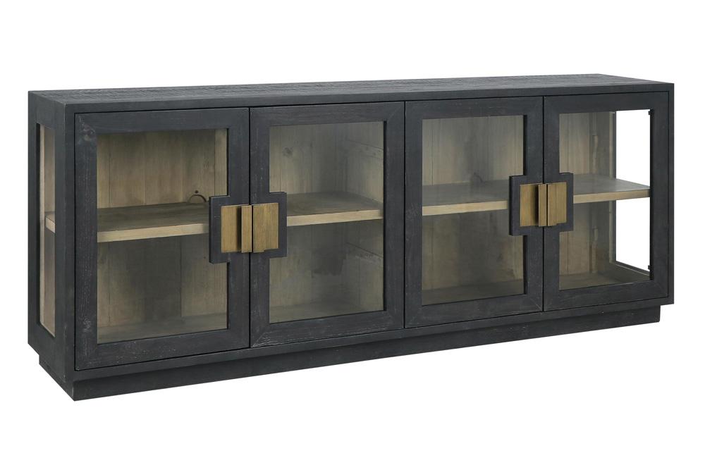 Classic Home - Larson 90in Glass Reclaimed Pine Wood Sideboard In Black - 52004078