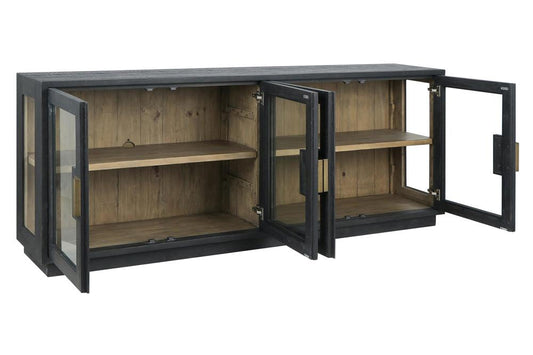 Classic Home - Larson 90in Glass Reclaimed Pine Wood Sideboard In Black - 52004078 veiw 1