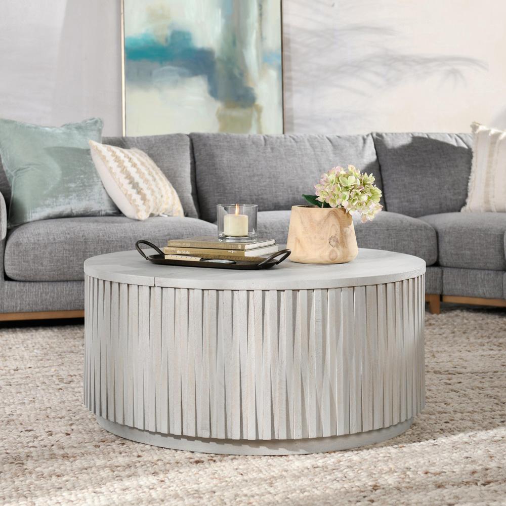 Classic Home Mrytle Round Wood Coffee Table in Gray