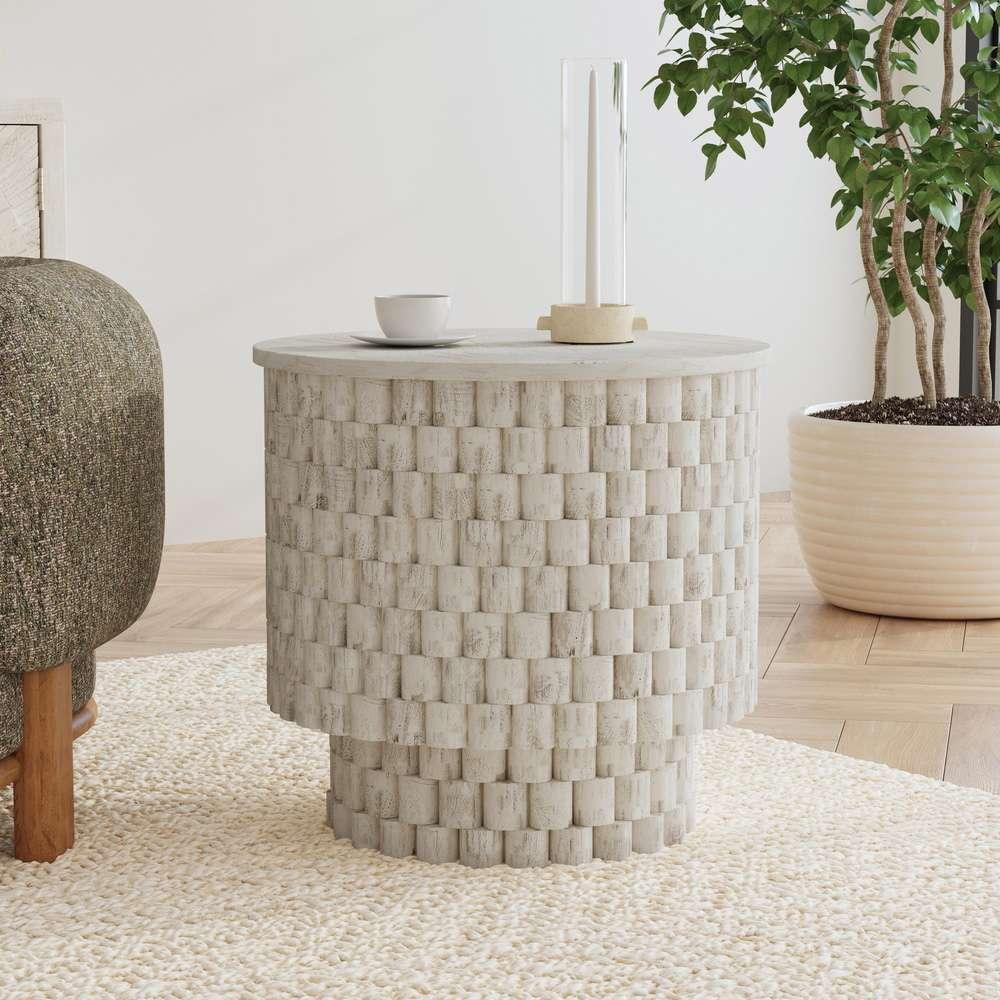 Classic Home - Norwood Mango Wood 25in Round End Table Coastal White - 51011801 veiw 5