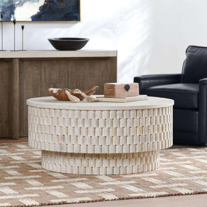 Classic Home - Norwood Mango Wood 40in Round Coffee Table Coastal White - 51011786 veiw 6