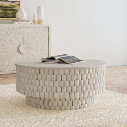 Classic Home - Norwood Mango Wood 40in Round Coffee Table Coastal White - 51011786 veiw 9