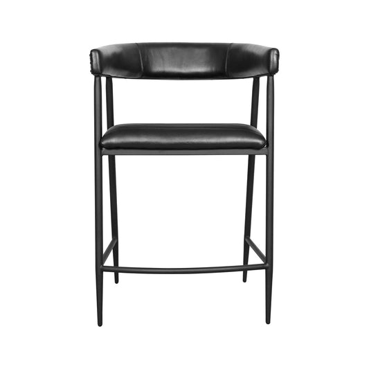 Classic Home - Preston 26in Top Grain Leather Counter Stool Chair In Jet Black - 53001986 veiw 2