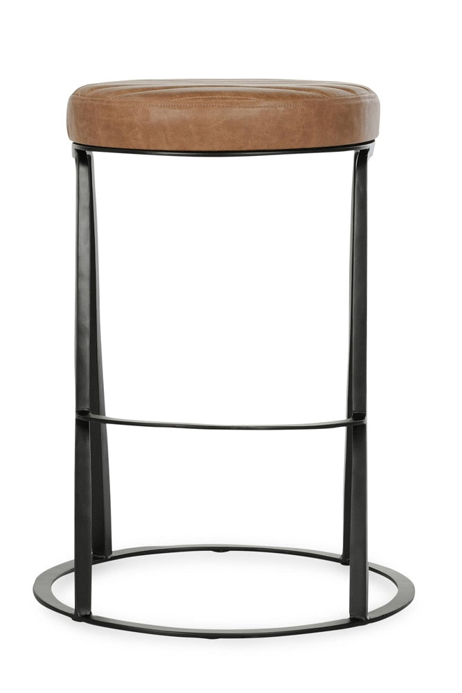 Classic Home - Sawyer Round 26in Top Grain Leather Counter Stool In Chestnut Brown - 53001973 veiw 2