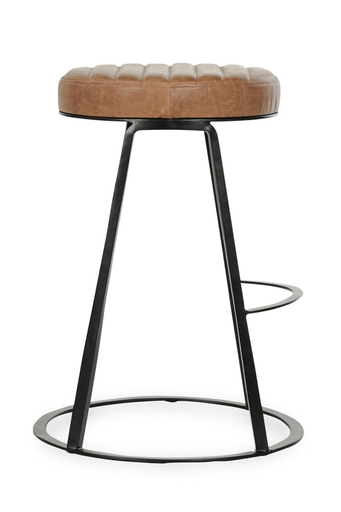Classic Home - Sawyer Round 26in Top Grain Leather Counter Stool In Chestnut Brown - 53001973 veiw 3