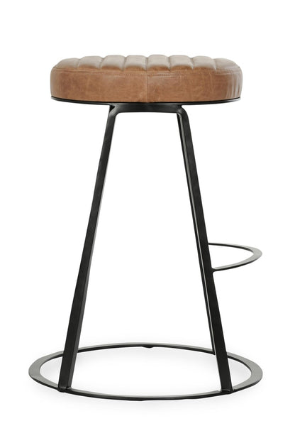 Classic Home - Sawyer Round 26in Top Grain Leather Counter Stool In Chestnut Brown - 53001973 veiw 3