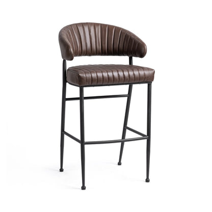 Classic Home - Umbria Top Grain Leather Bar Stool - Burnished Walnut Brown - 53002172 view 1