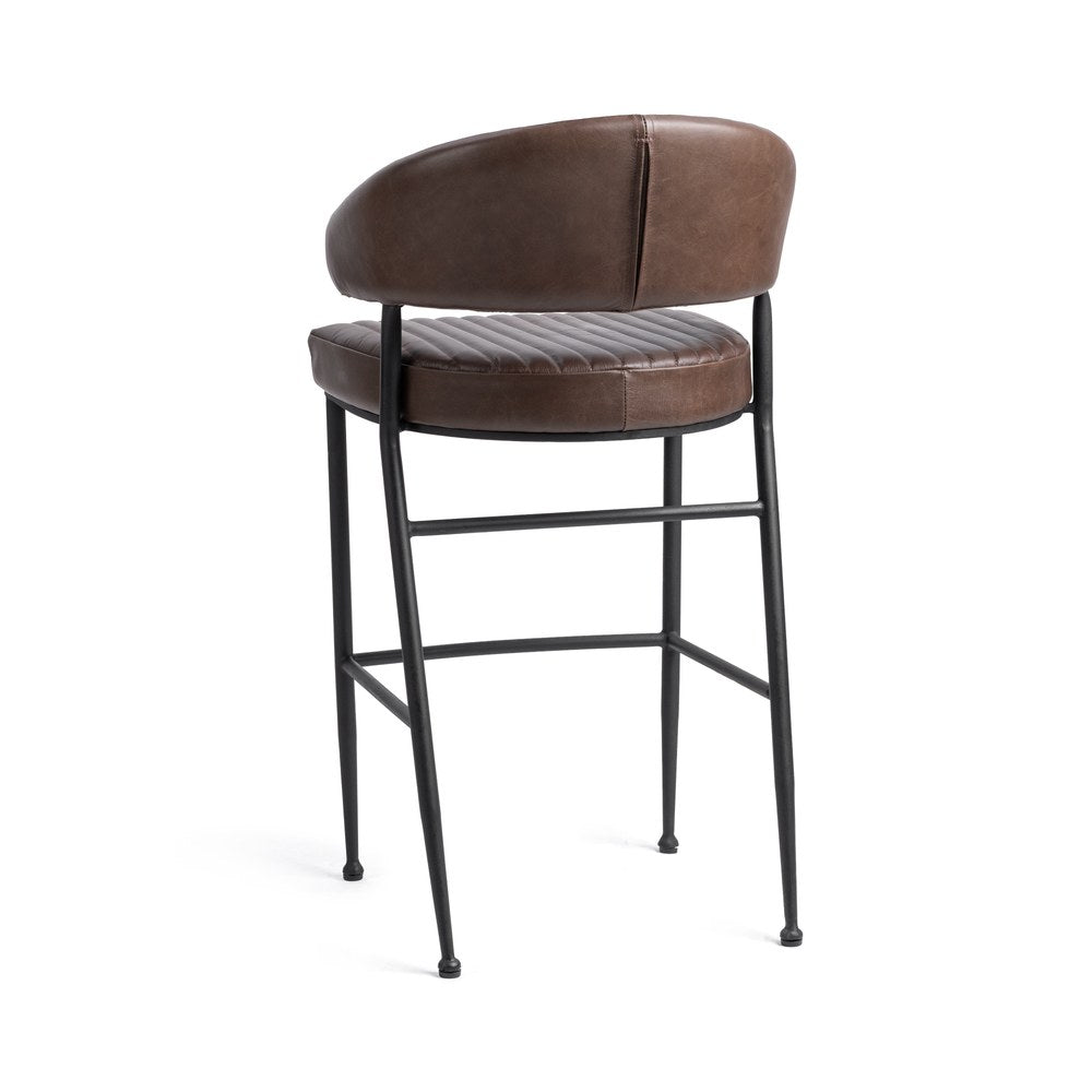 Classic Home - Umbria Top Grain Leather Bar Stool - Burnished Walnut Brown - 53002172 view 3