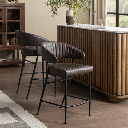 Classic Home - Umbria Top Grain Leather Bar Stool - Burnished Walnut Brown - 53002172 view 6
