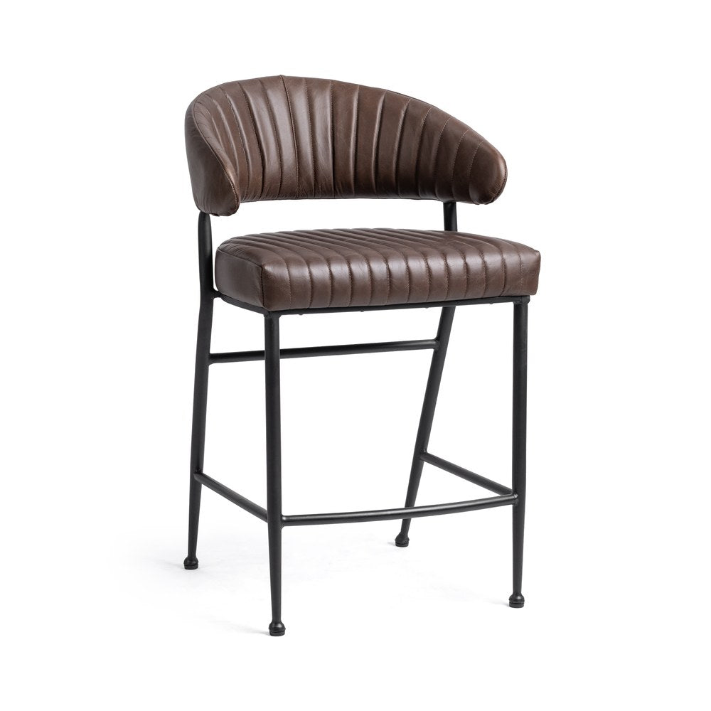 Classic Home - Umbria Top Grain Leather Counter Stool - Burnished Walnut Brown - 53002171 view 1