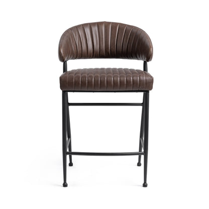 Classic Home - Umbria Top Grain Leather Counter Stool - Burnished Walnut Brown - 53002171 view 2