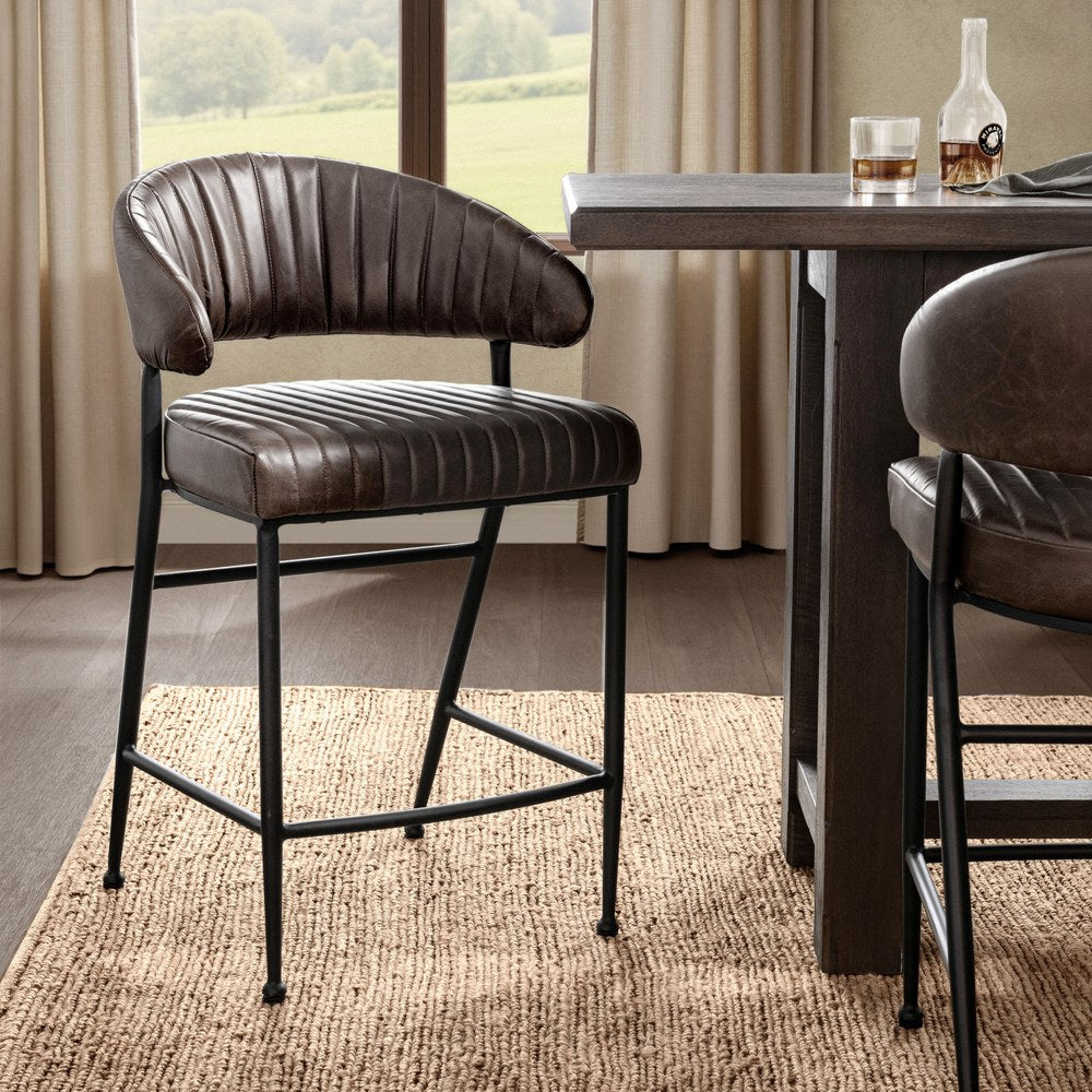 Classic Home - Umbria Top Grain Leather Counter Stool - Burnished Walnut Brown - 53002171 view 6