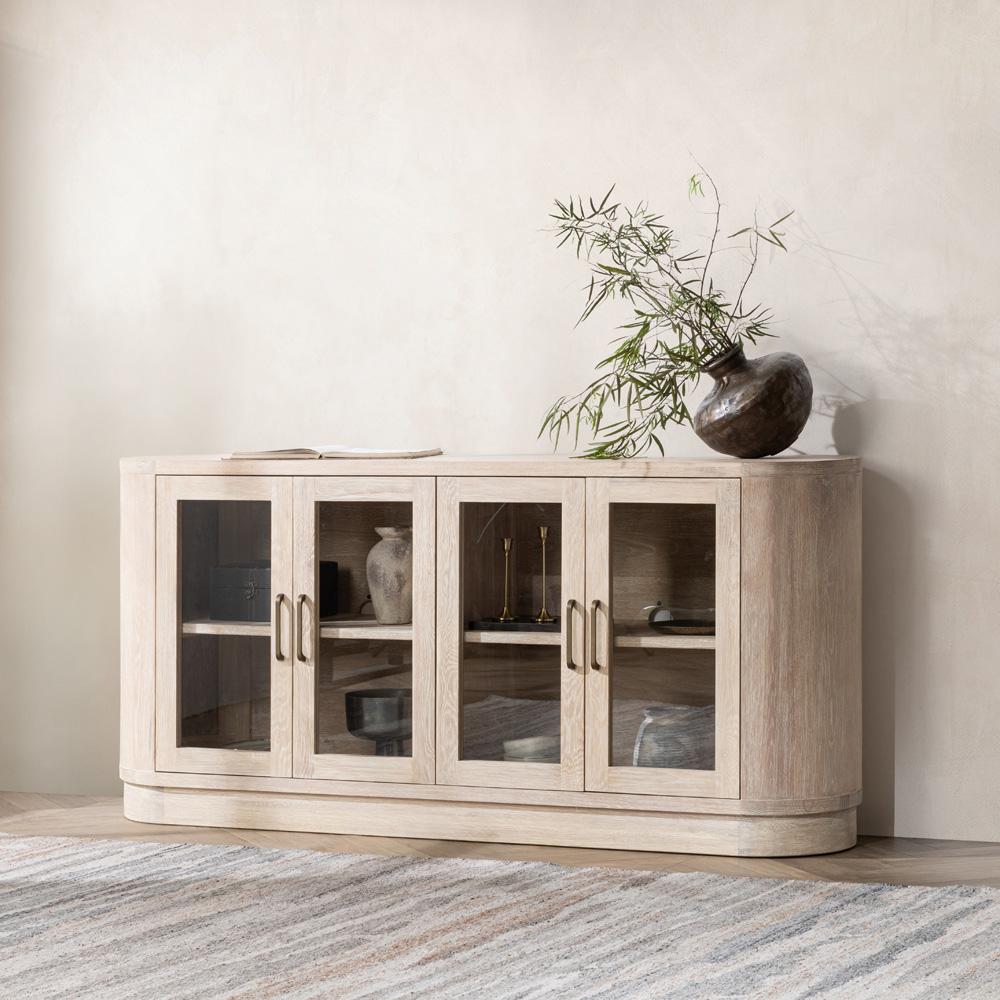 Classic Home Vander 78in Oak Veneer Wood Buffett Sideboard - Thumbnail 3