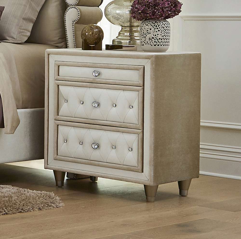 Antonella Velvet Upholstered Nightstand - Thumbnail 4