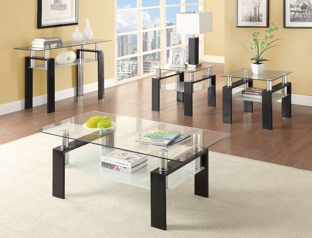 Coaster Dyer Black Tempered Glass End Table with Shelf - Thumbnail 4