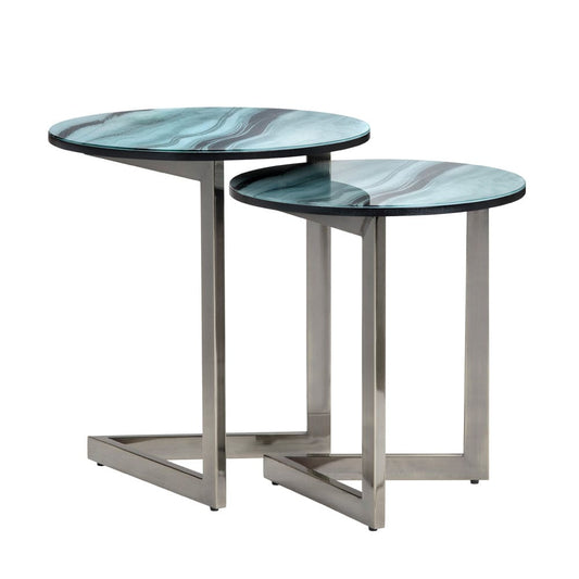Crestview Collection - 2 Piece Round Green Metal Accent Nesting Tables Set - CVFZR6199 view 1