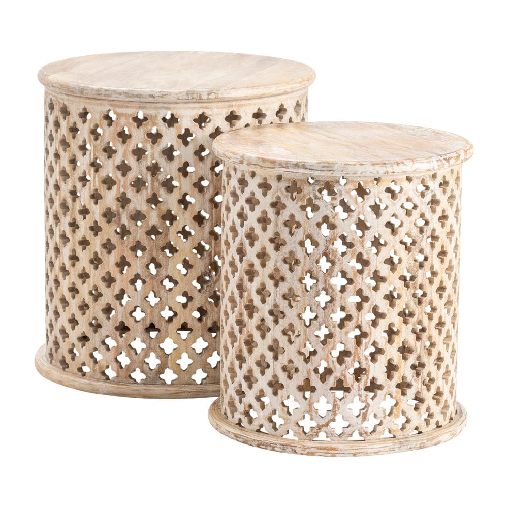 Crestview Collection - 2 Piece Round Tan Solid Wood Accent Nesting Tables Set - CVFNR5102 view 1