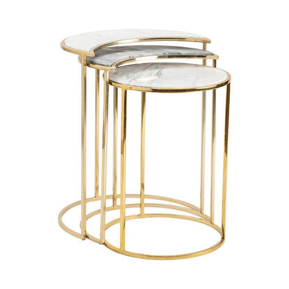 Crestview Collection - 3 Piece Round Gold Marble Accent Nesting Tables Set - CVFNR5008 view 1