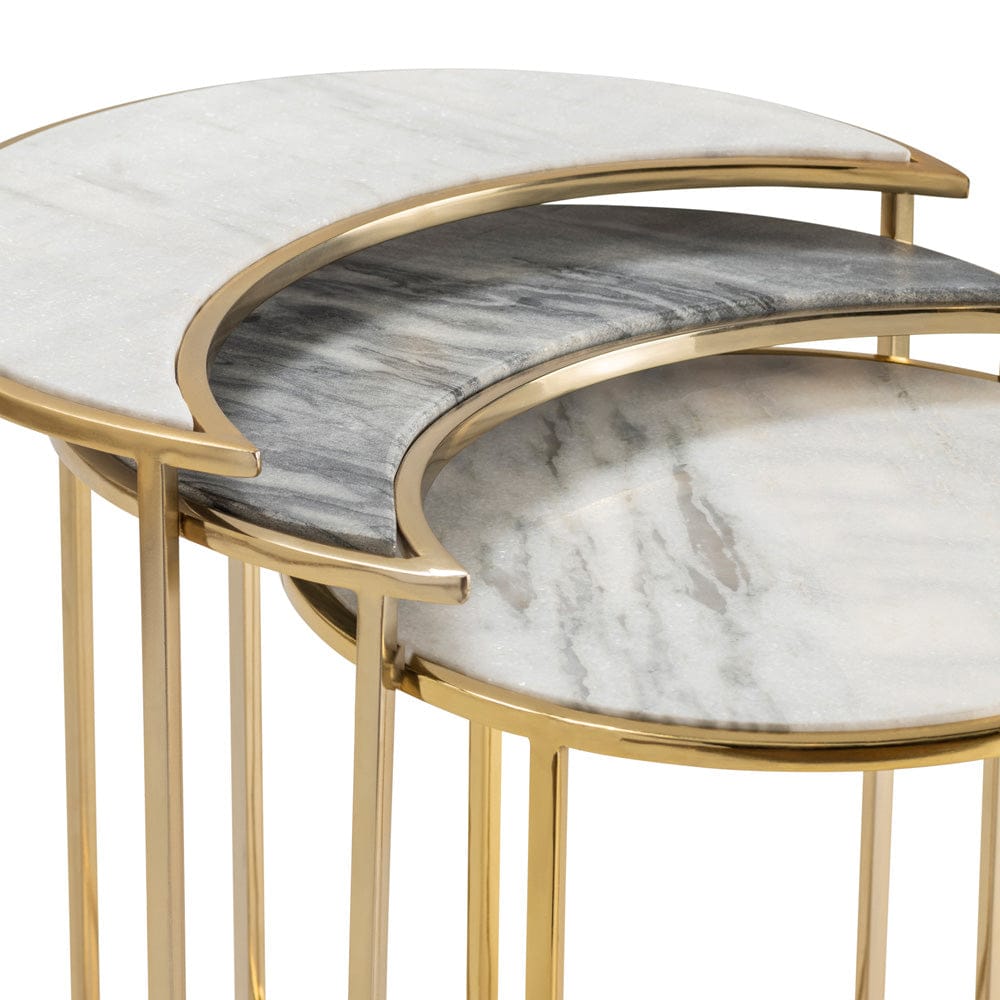 Crestview Collection - 3 Piece Round Gold Marble Accent Nesting Tables Set - CVFNR5008 view 4