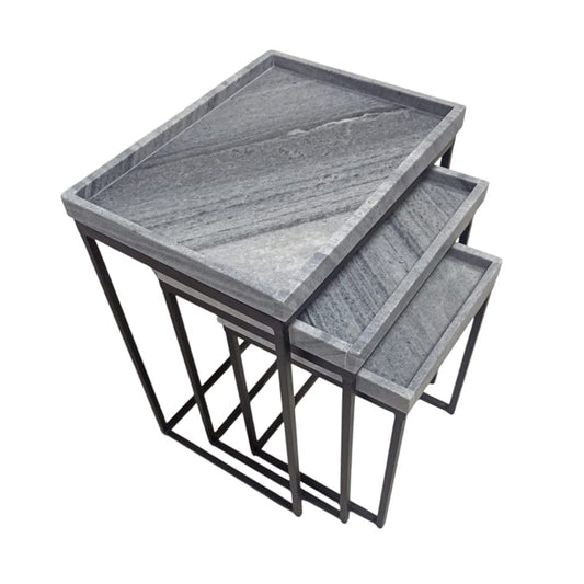 Crestview Collection - 3 Piece Square Gray Marble Accent End Table Set - CVFNR5243 view 1