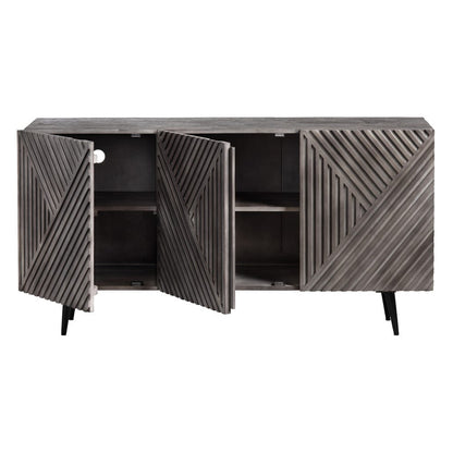Crestview Collection - 58 in. Gray Solid Wood 3 Door Media Credenza / Sideboard - CVFNR4401 view 3