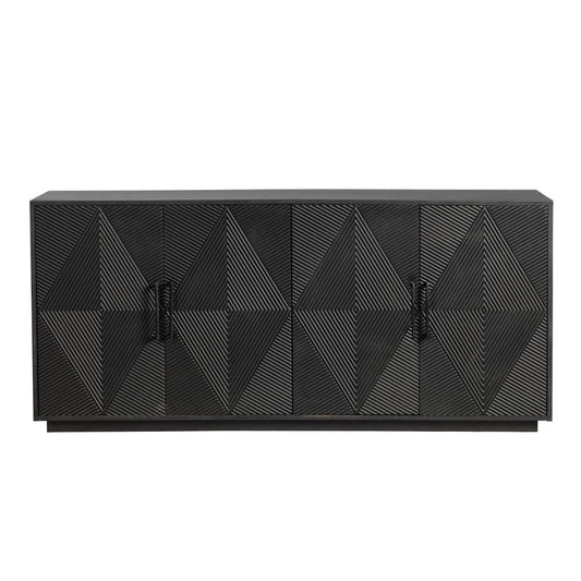 Crestview Collection - 72 in. Black Solid Wood 4 Door Media Credenza / Sideboard - CVFNR4400 view 2