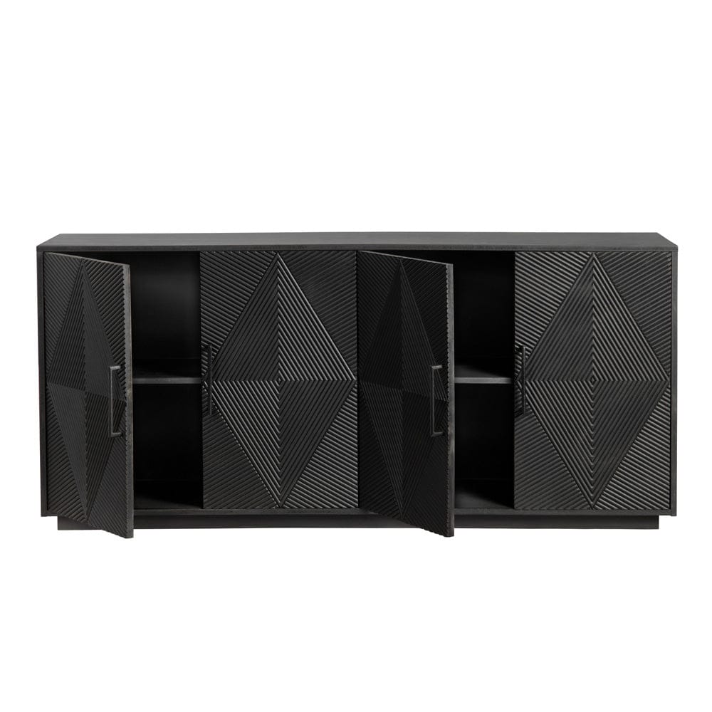 Crestview Collection - 72 in. Black Solid Wood 4 Door Media Credenza / Sideboard - CVFNR4400 view 3