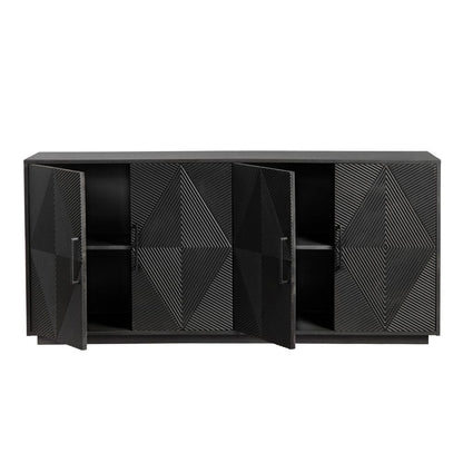 Crestview Collection - 72 in. Black Solid Wood 4 Door Media Credenza / Sideboard - CVFNR4400 view 3
