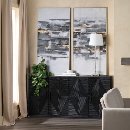 Crestview Collection - 72 in. Black Solid Wood 4 Door Media Credenza / Sideboard - CVFNR4400 view 5