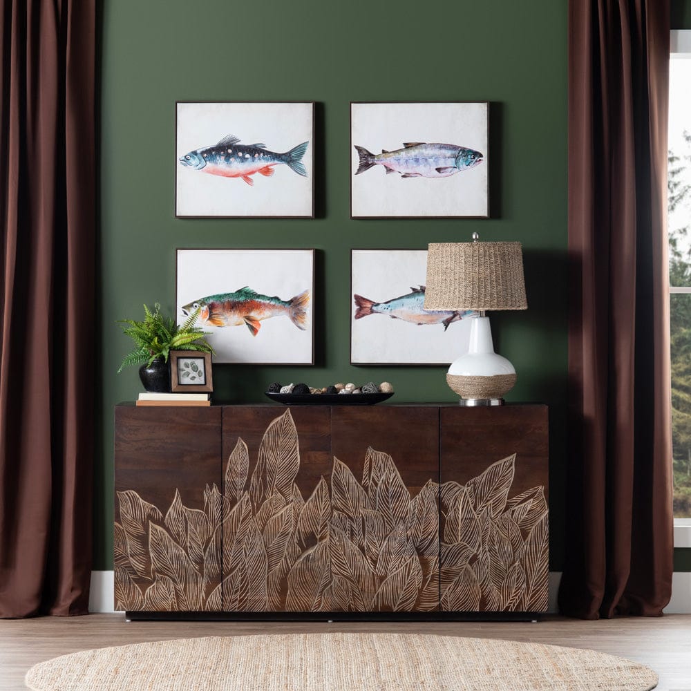 Crestview Collection - 72 in. Brown Solid Wood 4 Door Media Credenza / Sideboard - CVFNR4809 view 5