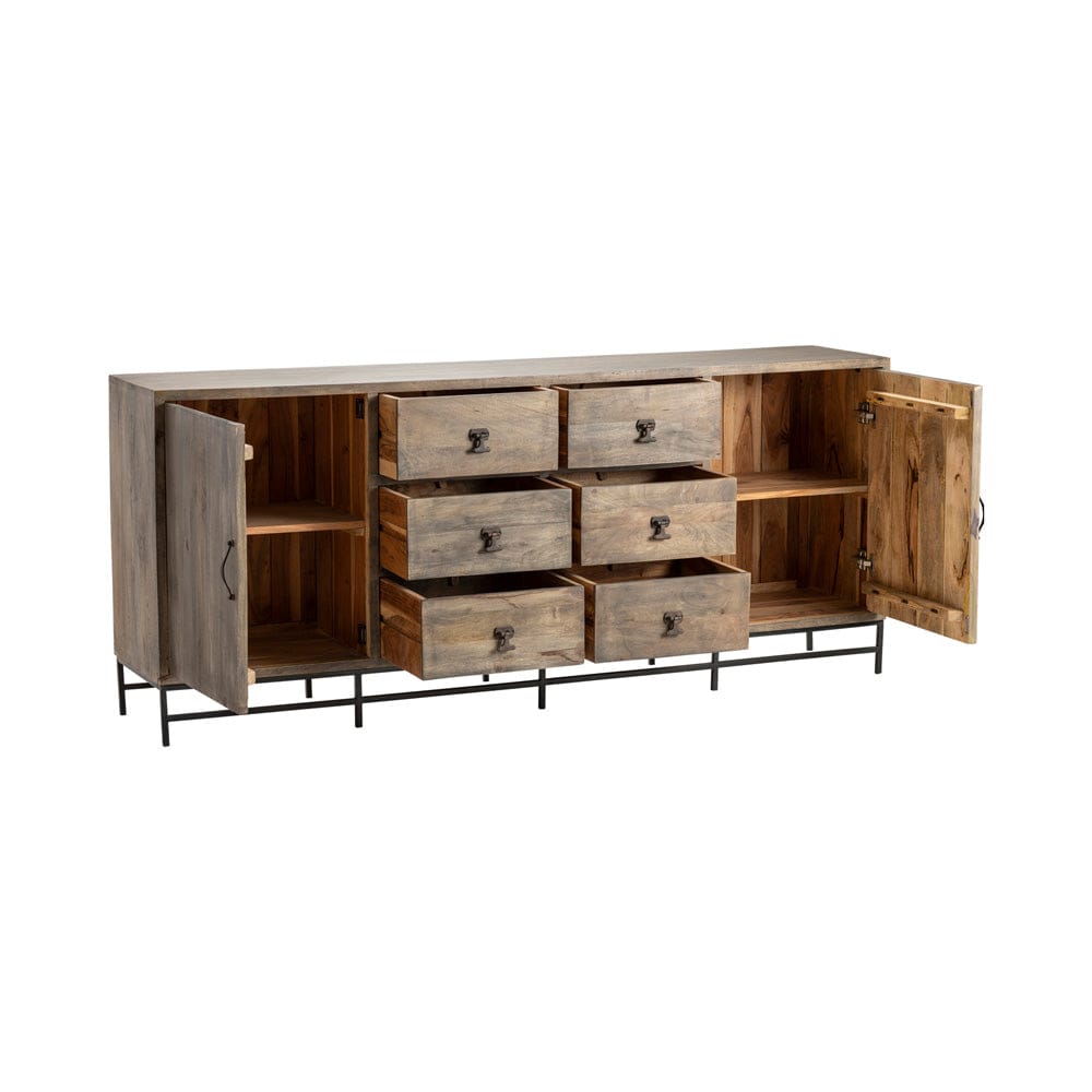 Crestview Collection - 80 in. Brown Solid Wood 6 Drawer 2 Door Media Credenza / Sideboard - CVFNR552 view 3