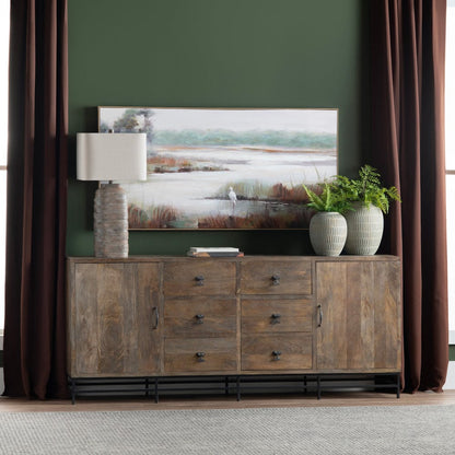 Crestview Collection - 80 in. Brown Solid Wood 6 Drawer 2 Door Media Credenza / Sideboard - CVFNR552 view 7