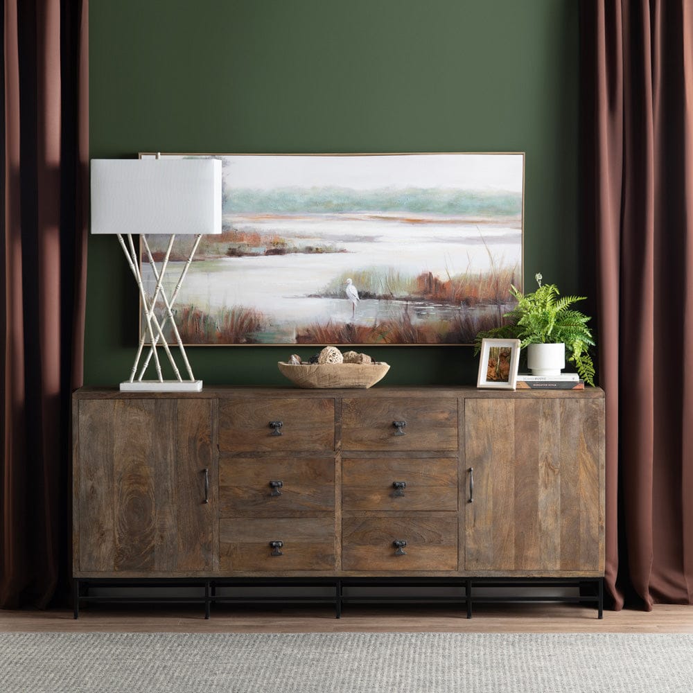 Crestview Collection - 80 in. Brown Solid Wood 6 Drawer 2 Door Media Credenza / Sideboard - CVFNR552 view 8