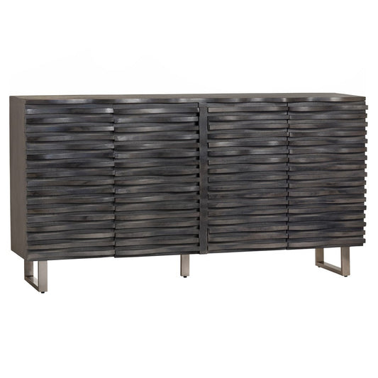 Crestview Collection - 80 in. Gray Solid Wood 4 Door Media Credenza / Sideboard - CVFNR605 view 1