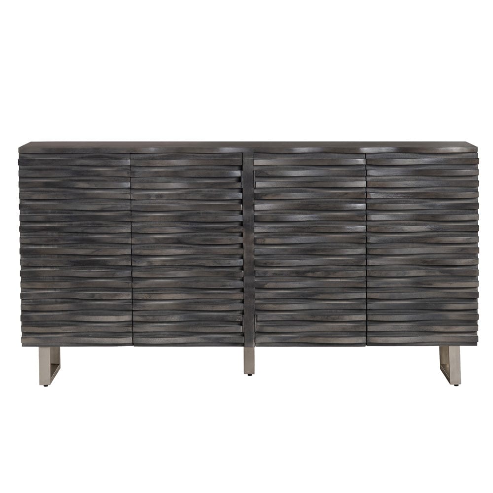 Crestview Collection - 80 in. Gray Solid Wood 4 Door Media Credenza / Sideboard - CVFNR605 view 2