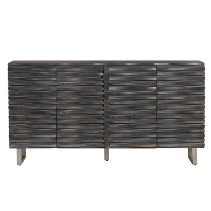 Crestview Collection - 80 in. Gray Solid Wood 4 Door Media Credenza / Sideboard - CVFNR605 view 2