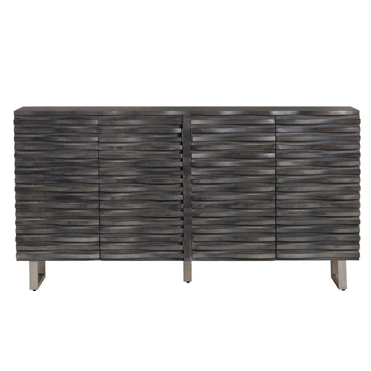 Crestview Collection - 80 in. Gray Solid Wood 4 Door Media Credenza / Sideboard - CVFNR605 view 2