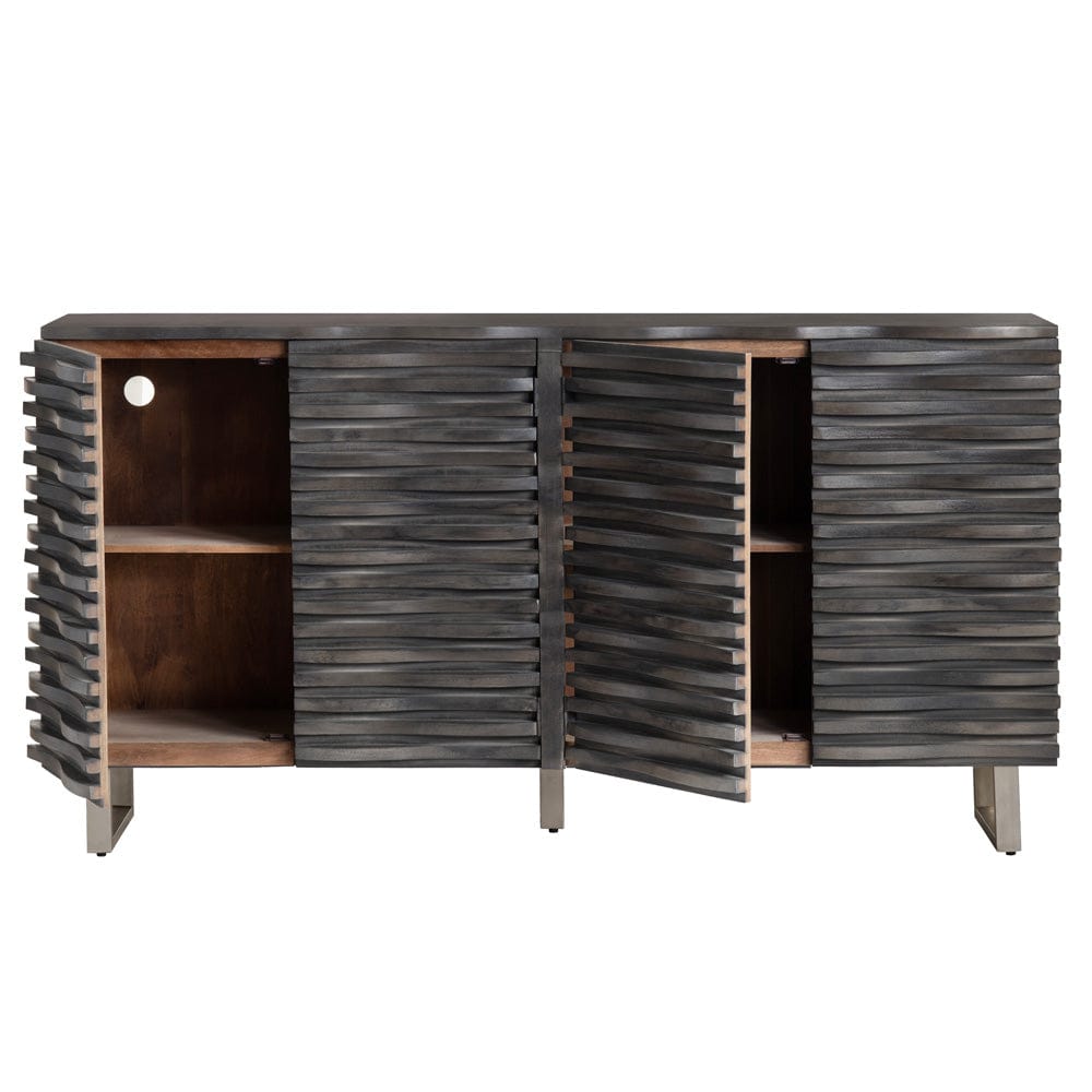 Crestview Collection - 80 in. Gray Solid Wood 4 Door Media Credenza / Sideboard - CVFNR605 view 3