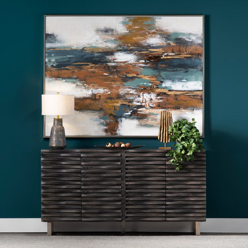 Crestview Collection - 80 in. Gray Solid Wood 4 Door Media Credenza / Sideboard - CVFNR605 view 6