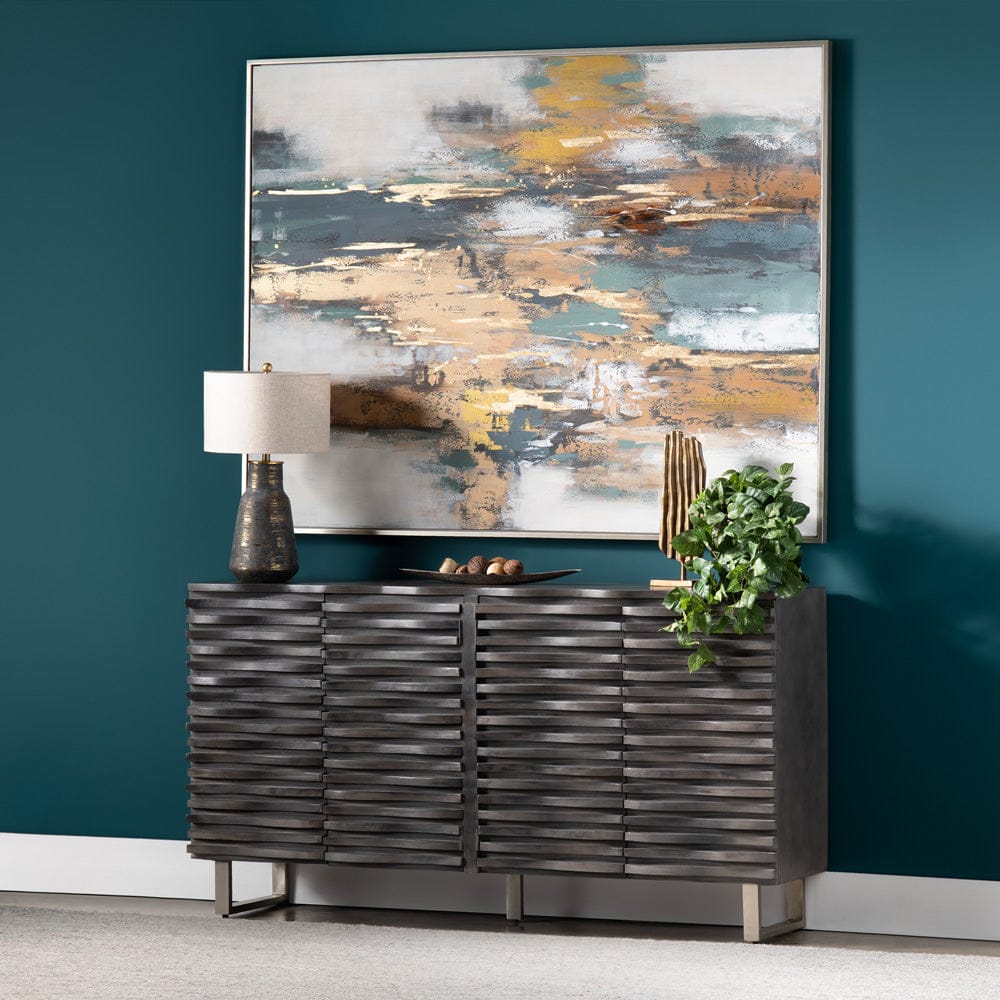 Crestview Collection - 80 in. Gray Solid Wood 4 Door Media Credenza / Sideboard - CVFNR605 view 7