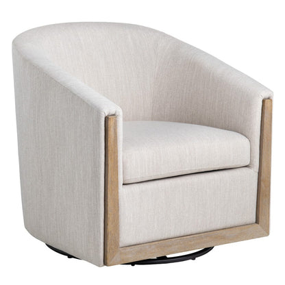 Crestview Collection - Beige Swivel Accent Arm Chair with Brown Solid Wood Frame - CVFZR5135 view 1