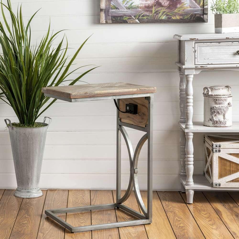 Crestview Collection - Bengal Manor Acacia Wood and Metal  Side Table with USB Power - CVFNR730 veiw 1