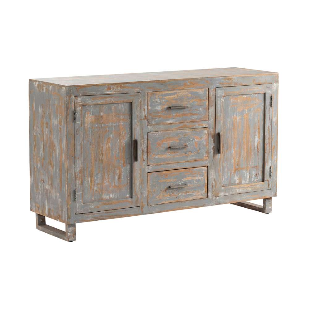 Crestview Collection - Bengal Manor Mango Wood 2 Door and 3 Drawer Sideboard Heavily Distressed Grey Finish - CVFNR658 veiw 1